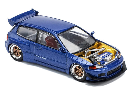 Pandem Civic EG6 VTEC RHD (Right Hand Drive) Blue Metallic with No Hood 1/64 Diecast Model Car by Pop Race Pandem Civic EG6 VTEC RHD (Right Hand Drive) Blue Metallic with No Hood 1/64 Diecast Model Car by Pop Race