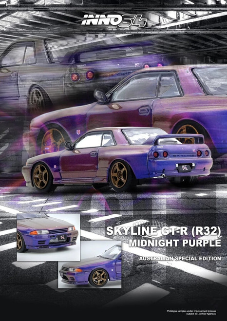 1/64 INNO Nissan Skyline GT-R R32 (Midnight Purple) Australian Special Edition Diecast Car Model