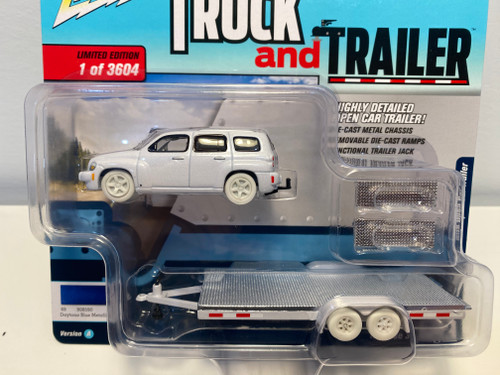 CHASE CAR 2006 Chevrolet HHR Daytona Blue with Chrome Open Car Trailer Limited Edition to 3,604 pieces Worldwide "Truck and Trailer" Series 3 1/64 Diecast Model Car by Johnny Lightning CHASE CAR 2006 Chevrolet HHR Daytona Blue with Chrome Open Car Trailer Limited Edition to 3,604 pieces Worldwide "Truck and Trailer" Series 3 1/64 Diecast Model Car by Johnny Lightning