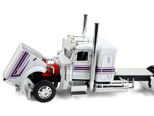 1/64 First Gear Peterbilt Model 389 (White & Black) with 36” Flat Top Sleeper & Fontaine MagnitudeTM Lowboy Trailer Diecast Car Model