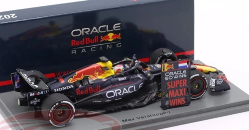 1/43 Spark Red Bull Racing RB21 No.1 Oracle Red Bull Racing Winner Italian GP 2025 Max Vestappen - Oracle 50 Wins Car Model with Pit Board