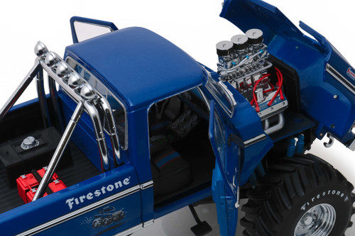 1/18 Greenlight 1974 Ford F-250 Bigfoot #1 The Original Monster Truck Blue with 48-Inch Tires "Kings of Crunch" Diecast Car Model