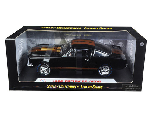 1/18 Shelby Collectibles 1966 Ford Mustang Shelby GT350H "Hertz" Black with Gold Stripes Diecast Car Model