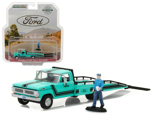 1970 Ford F-350 Ramp Truck with Truck Driver Figure Hobby Exclusive 1/64 Diecast Model Car by Greenlight