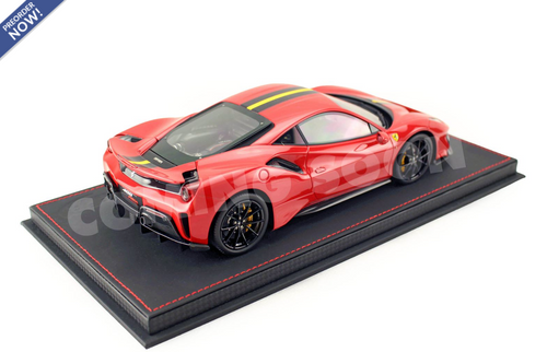 1/18 BBR Ferrari 488 Pista (Rosso Corsa Red with Carbon Fiber Rims & Yellow Strips) Car Model