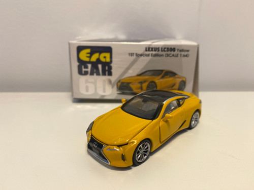 MISSING 1 Headlight AS-IS 1/64 Era Car Lexus LC500 (Yellow Metallic with Black Top & White Interior) "1st Special Edition" Diecast Car Model