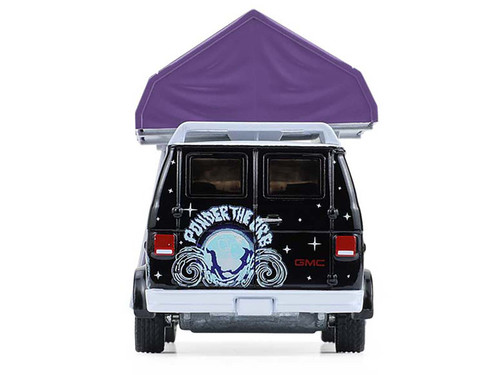 1978 GMC Vandura Custom Van Black with Wizard Graphics and White Top with Camp'otel Cartop Sleeper Tent "The Great Outdoors" Series 4 1/64 Diecast Model Car by Greenlight