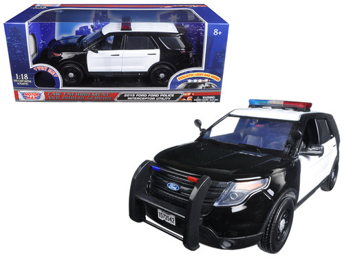 1/18 Motormax 2015 Ford Police Interceptor Utility (Black and White with Flashing Light Bar, Front and Rear Lights and 2 Sounds) Diecast Car Model