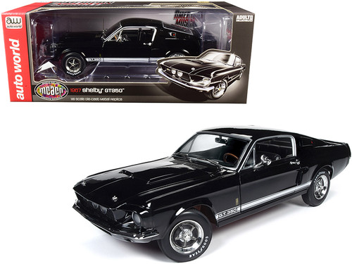 1967 Ford Mustang Shelby GT350 Hardtop Raven Black with White Stripes "Muscle Car & Corvette Nationals" (MCACN) 1/18 Diecast Model Car by Autoworld