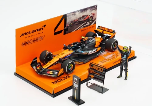 1/43 Minichamps 2025 Formula 1 Abu Dhabi GP 3rd Place Mclaren MCL39 #4 Lando Norris 2025 F1 World Champion Car Model with Pit Board & Lando Norris Figure