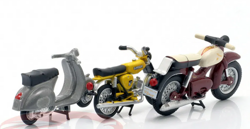1/43 Schuco 3-Motorcycle Set: Kreidler Florett,  Vespa GS, Simson S51 Models