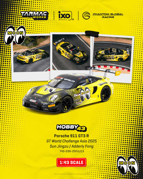 1/43 Tarmac Works Porsche 911 GT3 R Mooneyes GT World Challenge Asia 2025 Phantom Global Racing Sun Jingzu, Adderly Fong Diecast Car Model
