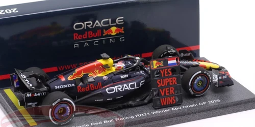 1/43 Spark 2025 Formula 1 Oracle Red Bull Racing Winner Abu Dhabi GP #1 Max Verstappen Car Model with Pit Board