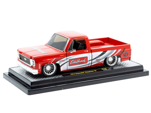 1973 Chevrolet Cheyenne 10 Pickup Truck "Edelbrock" Red with Graphics Limited Edition to 7850 pieces Worldwide 1/24 Diecast Model Car by M2 Machines
