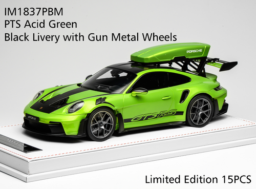 1/18 Ivy Merit Porsche 911 (992) GT3 RS (PTS Acid Green with Black Livery & Gun Metal Wheels) Car Model with Detachable Roof Rack Limited 15 Pieces