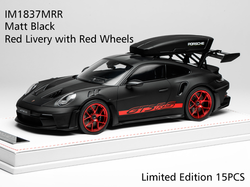 1/18 Ivy Merit Porsche 911 (992) GT3 RS (Matte Black with Red Livery & Red Wheels) Car Model with Detachable Roof Rack Limited 15 Pieces