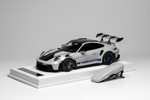 1/18 Ivy Merit Porsche 911 (992) GT3 RS (Ice Grey Metallic with Blue Livery & Blue Wheels) Car Model with Detachable Roof Rack Limited 25 Pieces