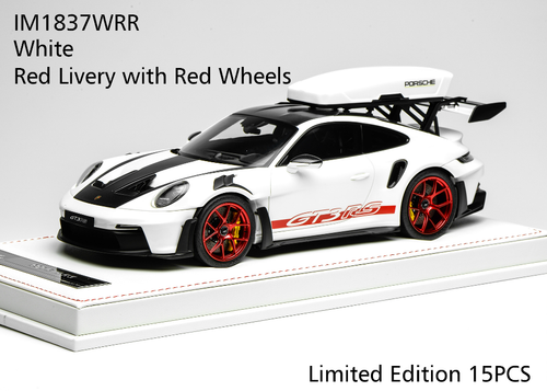 1/18 Ivy Merit Porsche 911 (992) GT3 RS (White with Red Livery & Red Wheels) Car Model with Detachable Roof Rack Limited 15 Pieces