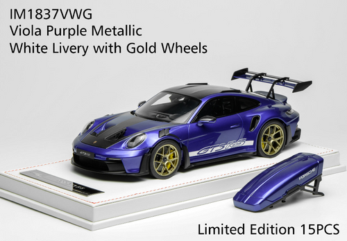 1/18 Ivy Merit Porsche 911 (992) GT3 RS (Violet Purple Metallic with White Livery & Gold Wheels) Car Model with Detachable Roof Rack Limited 15 Pieces