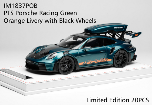 1/18 Ivy Merit Porsche 911 (992) GT3 RS (PTS Porsche Racing Green with Orange Livery & Black Wheels) Car Model with Detachable Roof Rack Limited 20 Pieces