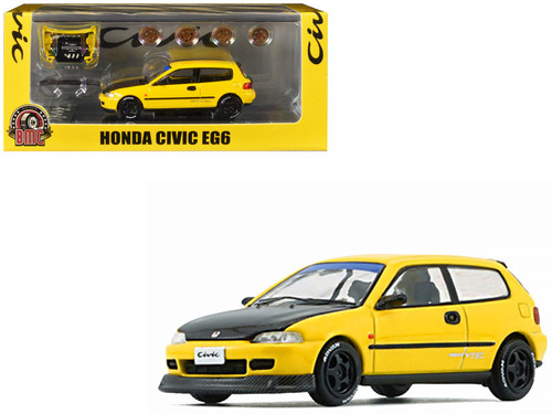 エクエル 1/64 BMC Honda Civic EG6 (Yellow with Carbon Black Bonnet) Car