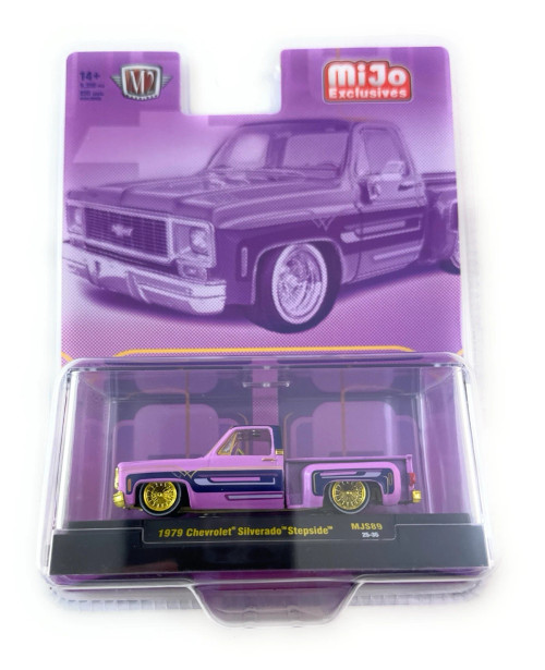 CHASE CAR 1/64 M2 Machines 1978 Chevrolet Silverado Stepside Lowriders (Purple with Gold Wheels) Diecast Car Model