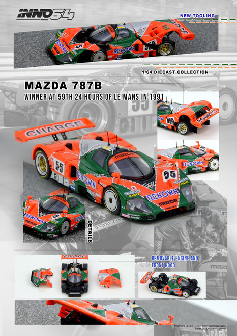 1/64 Inno 1991 Mazda 787B Winner 24 Hrs Le Mans Diecast Car Model