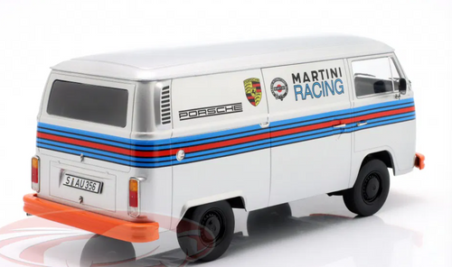 1/18 KK-Scale 1972 Volkswagen VW T2b Bus Porsche Martini Racing with Black Wheels Diecast Car Model