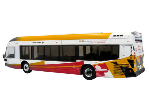 Nova Bus LFSH Hybrid Transit Bus "MTA Maryland" White with Red and Yellow Graphics "The Bus & Motorcoach Collection" Limited Edition to 504 pieces Worldwide 1/87 (HO) Diecast Model by Iconic Replicas
