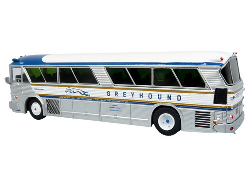 1964 MCI MC-5A Coach Bus "Greyhound Golden Anniversary" Silver with Blue and Gold Stripes "Vintage Bus & Motorcoach Collection" Limited Edition to 504 pieces Worldwide 1/87 (HO) Diecast Model by Iconic Replicas