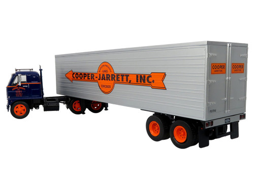 1959 International DCOF-405 Truck with Box Trailer "Cooper Jarrett Inc." Dark Blue with Orange Stripes "North American Vintage Truck Collection" 1/43 Diecast Model by Iconic Replicas