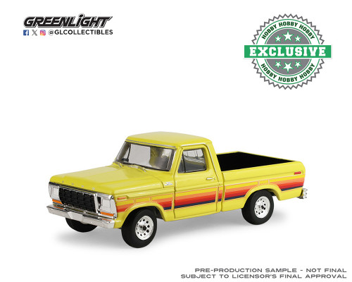 1/64 Greenlight 1978 Ford F-100 Free Wheeling Stripes Edition Short Bed (Yellow) Diecast Car Model