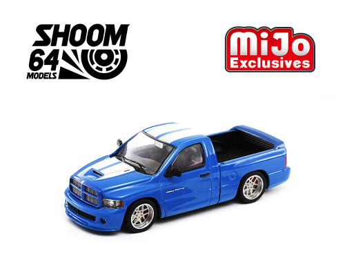 1/64 SHOOM64 2003 Dodge Ram SRT-10 Pickup (Electric Blue Pearl with White Stripes) Diecast Car Model
