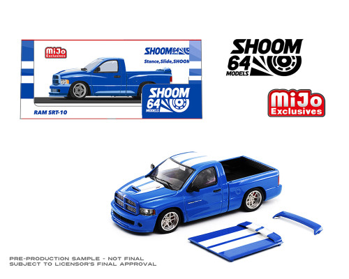 1/64 SHOOM64 2003 Dodge Ram SRT-10 Pickup (Electric Blue Pearl with White Stripes) Diecast Car Model