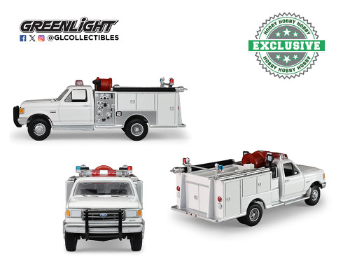 1/64 Greenlight 1990 Ford F-350 Mini Pumper Fire Truck (White) Diecast Car Model