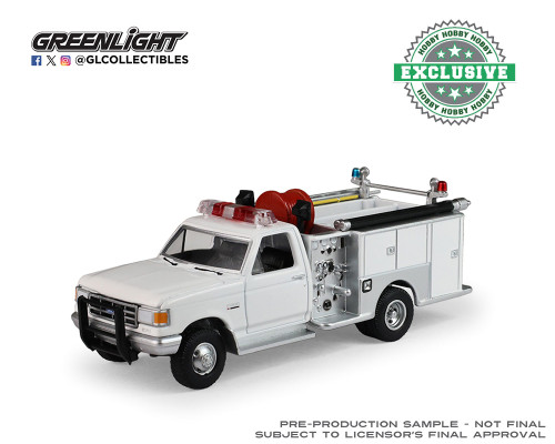 1/64 Greenlight 1990 Ford F-350 Mini Pumper Fire Truck (White) Diecast Car Model