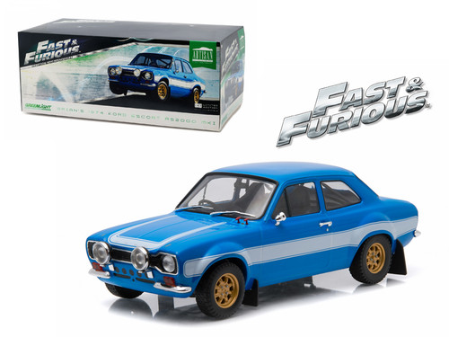 Brian's 1974 Ford Escort RS2000 Mk1 Blue with White Stripes "Fast & Furious 6" Movie (2013) 1/18 Diecast Model Car by Greenlight