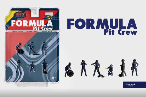 1/64 American Diorama Formula 1 Pit Crew Diecast Figures Set (Blue - Best Fit for Williams Team) (car NOT included)