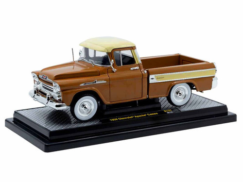 1958 Chevrolet Apache Cameo Pickup Truck Brown with Beige Top Limited Edition to 5250 pieces Worldwide 1/24 Diecast Model Car by M2 Machines
