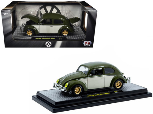 1952 Volkswagen Beetle Deluxe Model Dark Green with Beige Sides Limited Edition to 5250 pieces Worldwide 1/24 Diecast Model Car by M2 Machines