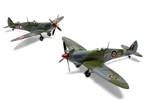 Level 2 Model Kit Supermarine Spitfire Mk.IXe Fighter Aircraft with 3 Scheme Options 1/48 Plastic Model Kit by Airfix
