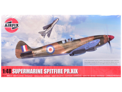 Level 2 Model Kit Supermarine Spitfire PR.XIX Fighter Aircraft with 3 Scheme Options 1/48 Plastic Model Kit by Airfix