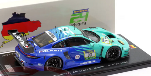 1/43 Spark 2025 Porsche 911 GT3 R #33 24h Nürburgring Falken Motorsports Julien Andlauer, Nico Menzel, Sven Müller, Alessio Picariello Car Model