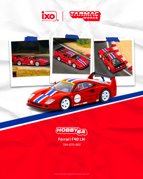 1/64 Tarmac Works Ferrari F40 LM (Red with Blue Stripe) Diecast Car Model
