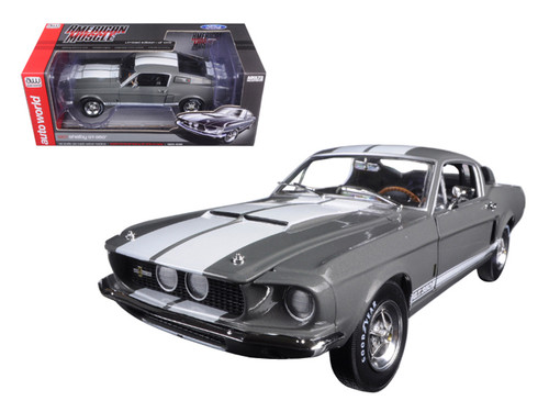 1967 Ford Shelby Mustang GT-350 Medium Gray Metallic 50th Anniversary Limited Edition to 1002pc 1/18 Diecast Model Car by Autoworld 