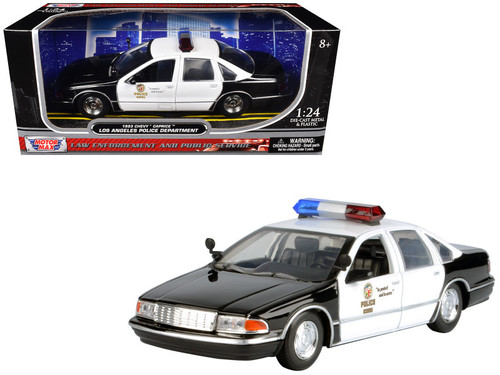 1993 Chevrolet Caprice Police Car "LAPD (Los Angeles Police Department)" Black and White "Law Enforcement and Public Service" Series 1/24 Diecast Model Car by Motormax