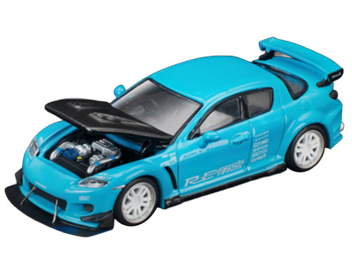 Mazda RX8 RE Amemiya RHD (Right Hand Drive) Light Blue with Carbon Hood "Tokyo Auto Salon 2026" 1/64 Diecast Model Car by Pop Race