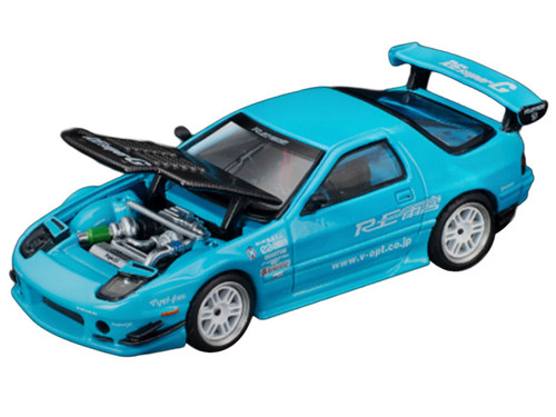 Mazda RX7 (FC3S) RE Amemiya RHD (Right Hand Drive) Light Blue with Carbon Hood "Tokyo Auto Salon 2026" 1/64 Diecast Model Car by Pop Race