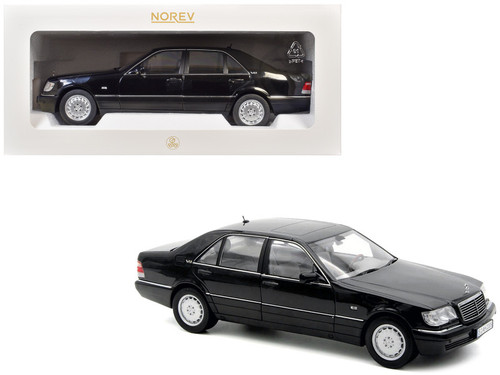 1997 Mercedes-Benz S600 Obsidian Black Metallic 1/18 Diecast Model Car by Norev