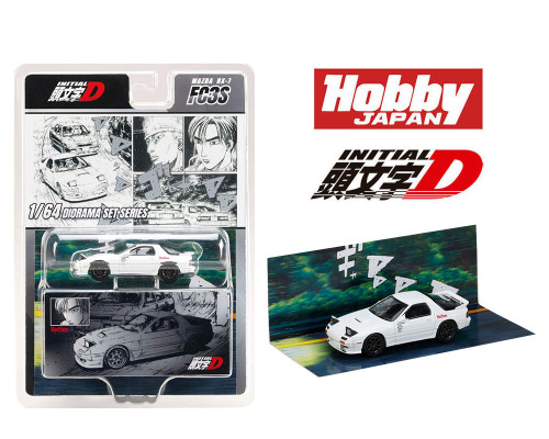 1/64 Hobby Japan Initial D Diorama Set Series Mazda RX-7 (FC3S) RedSuns Initial D Ryosuke Takahashi VS Kyoichi Sudou Diecast Car Model